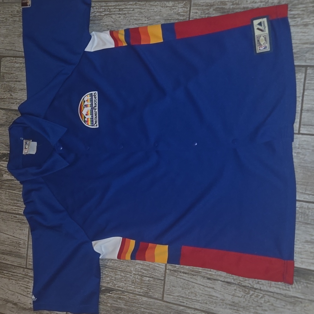 Vintage Majestic Blue and Red Hardwood Classics Shirt Denver Nuggets
